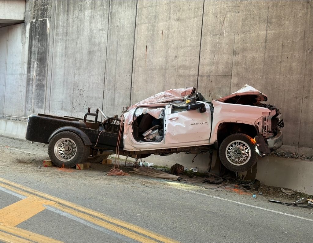 Truck careens off I-79 overpass onto Route 519 at Houston exit